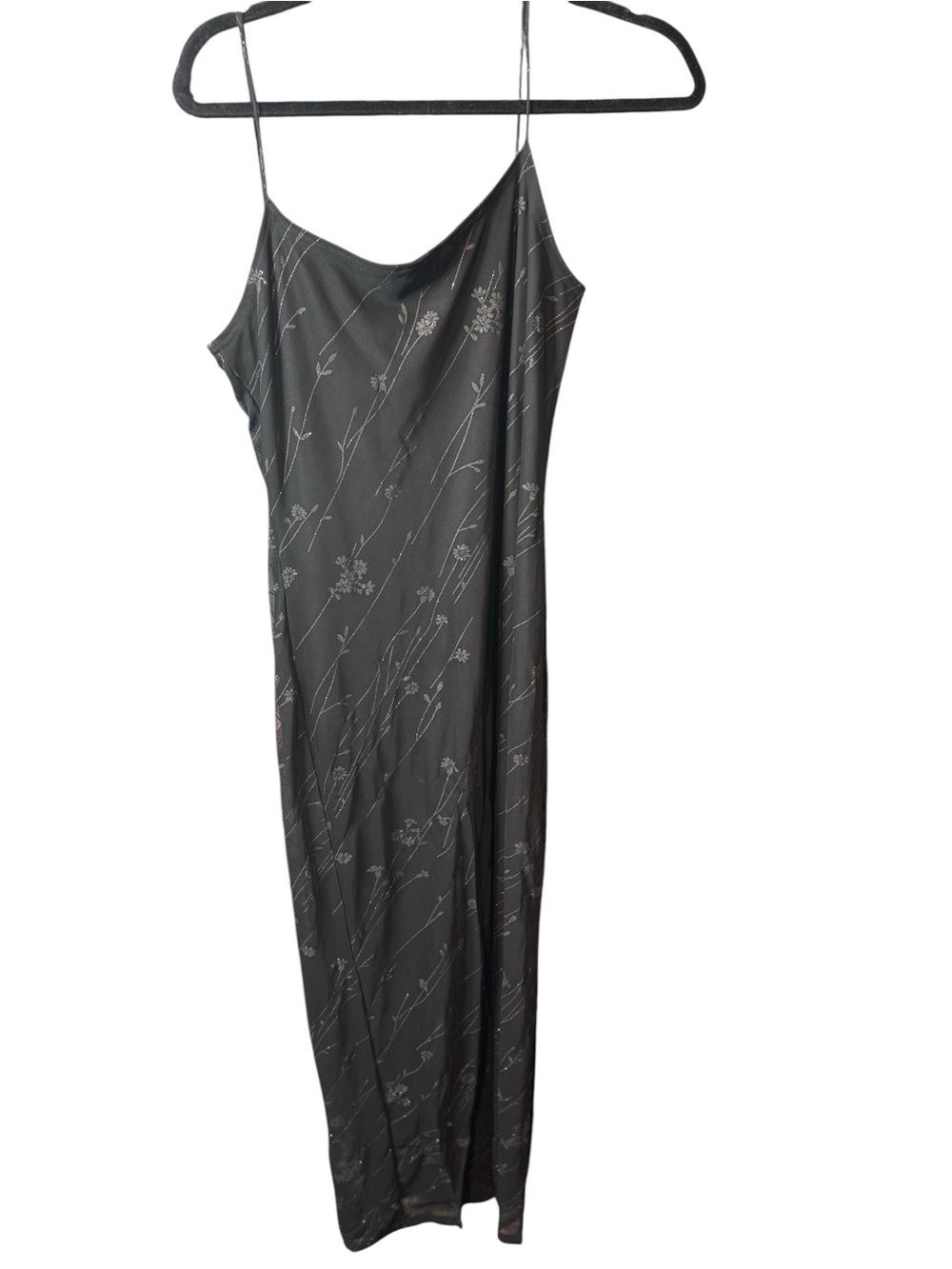 Vtg black slip dress spaghetti straps slit whimsigoth women’s Sz large evening